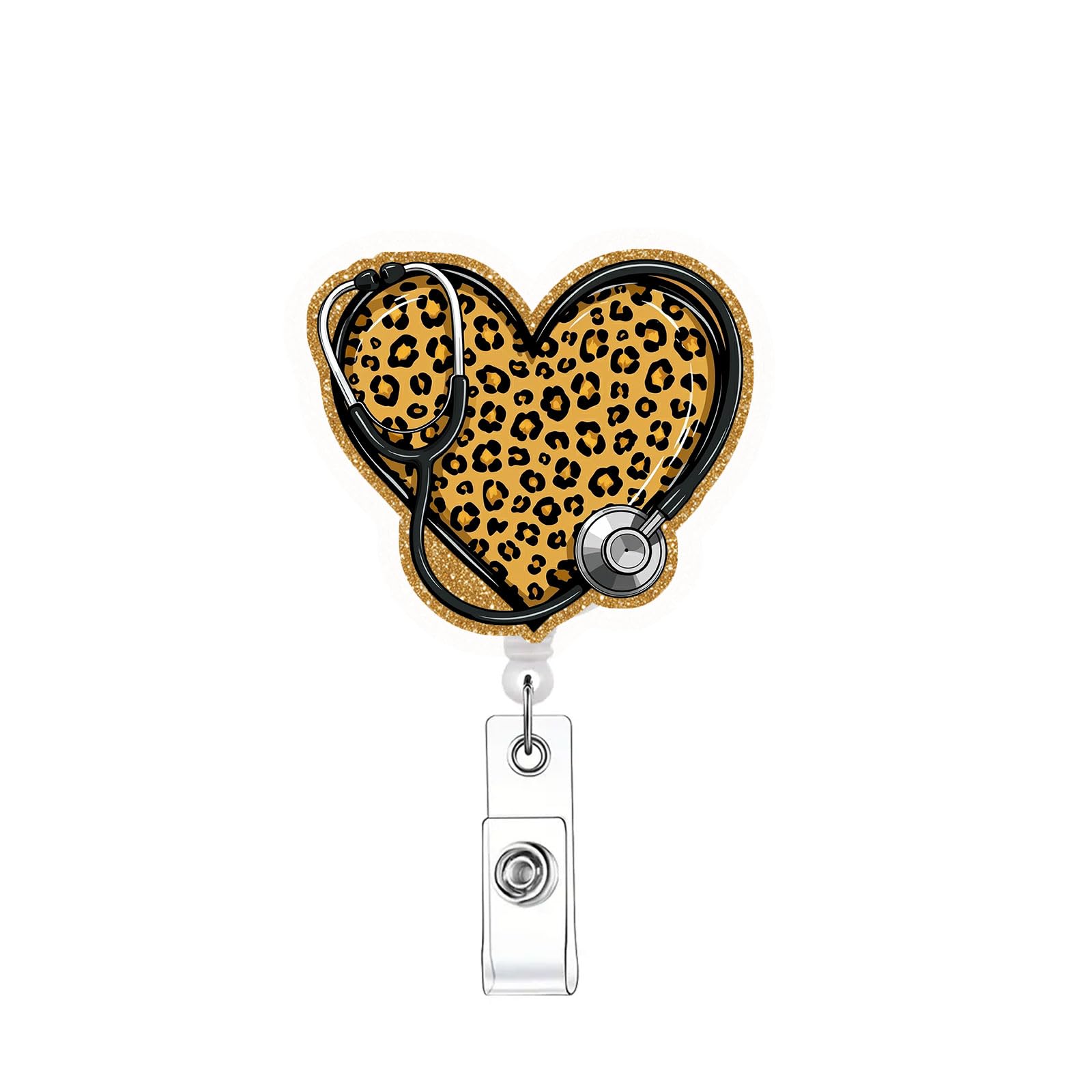 Badge Reel Holder Retractable with ID Clip for Nurse Nursing Name Tag Card Cute Funny Leopard Heart Nursing Student Teacher Doctor RN LPN Medical