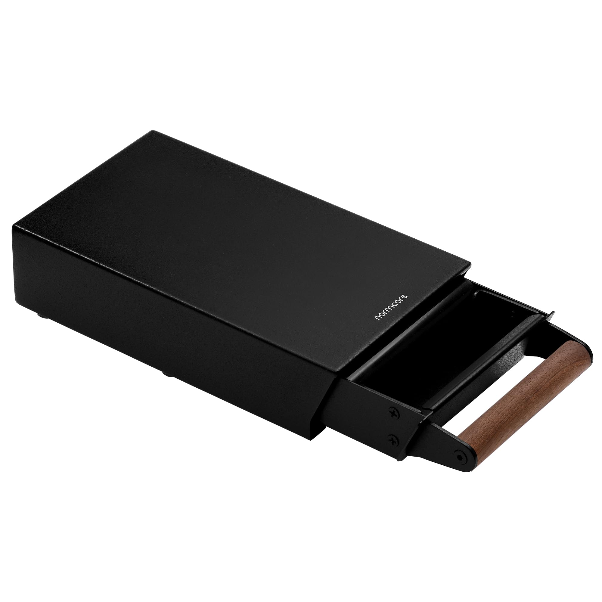 Photo 1 of Normcore Espresso Knock Box Drawer, 304 Stainless Steel Under-Grinder Knock-Out Drawer with Walnut Wood Handle Fits Niche Zero & Fellow Ode, Shock-Absorbing Knock Bar, Size S, Matte Black