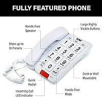 Vista 3 de Tyler TBBP-3-WH Teléfono con cable de botón grande con altavoz para personas mayores y facilidad de uso