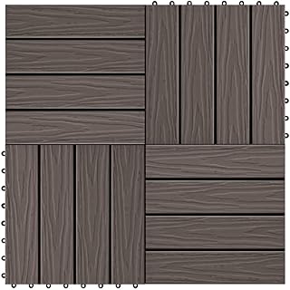 'vidaXL 11-Piece Deep-Embossed WPC Decking Tiles - 11.8"x11.8" - Water & Weather - Durable and Easy to Install - Perfect for Patio, Balcony, Bathroom - Natural Wood Look - Dark Brown