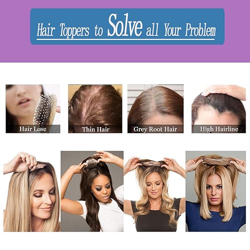 Miniatura 5 de Piezas de cabello con clip para mujer con cubierta adelgazante para pérdida de cabello, toppers de cabello humano real con flequillo color rubio 30 #