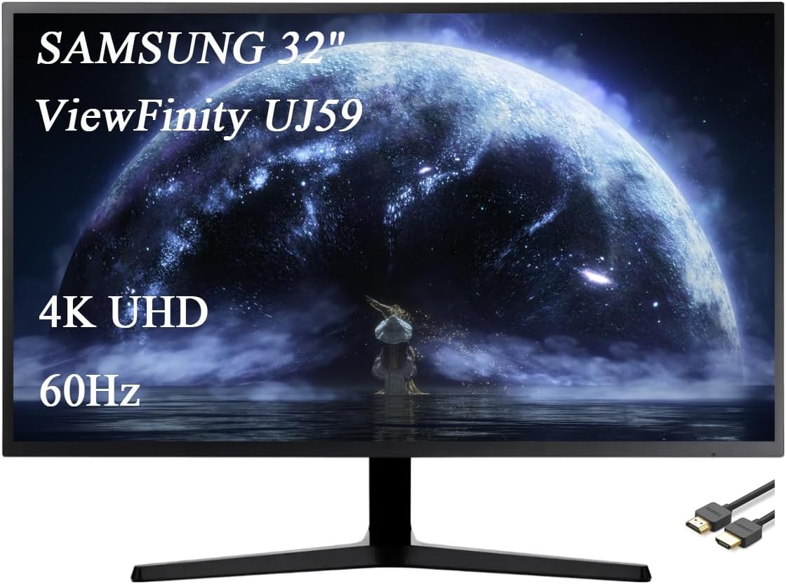 Samsung 32" ViewFinity UJ59 Series LED Monitor, 4K UHD (3840x2160), 60Hz, FreeSync, HDMI, Display Port, Eye Saver,Flicker Free Mode, Dark Gray, with GSF HDMI Cable