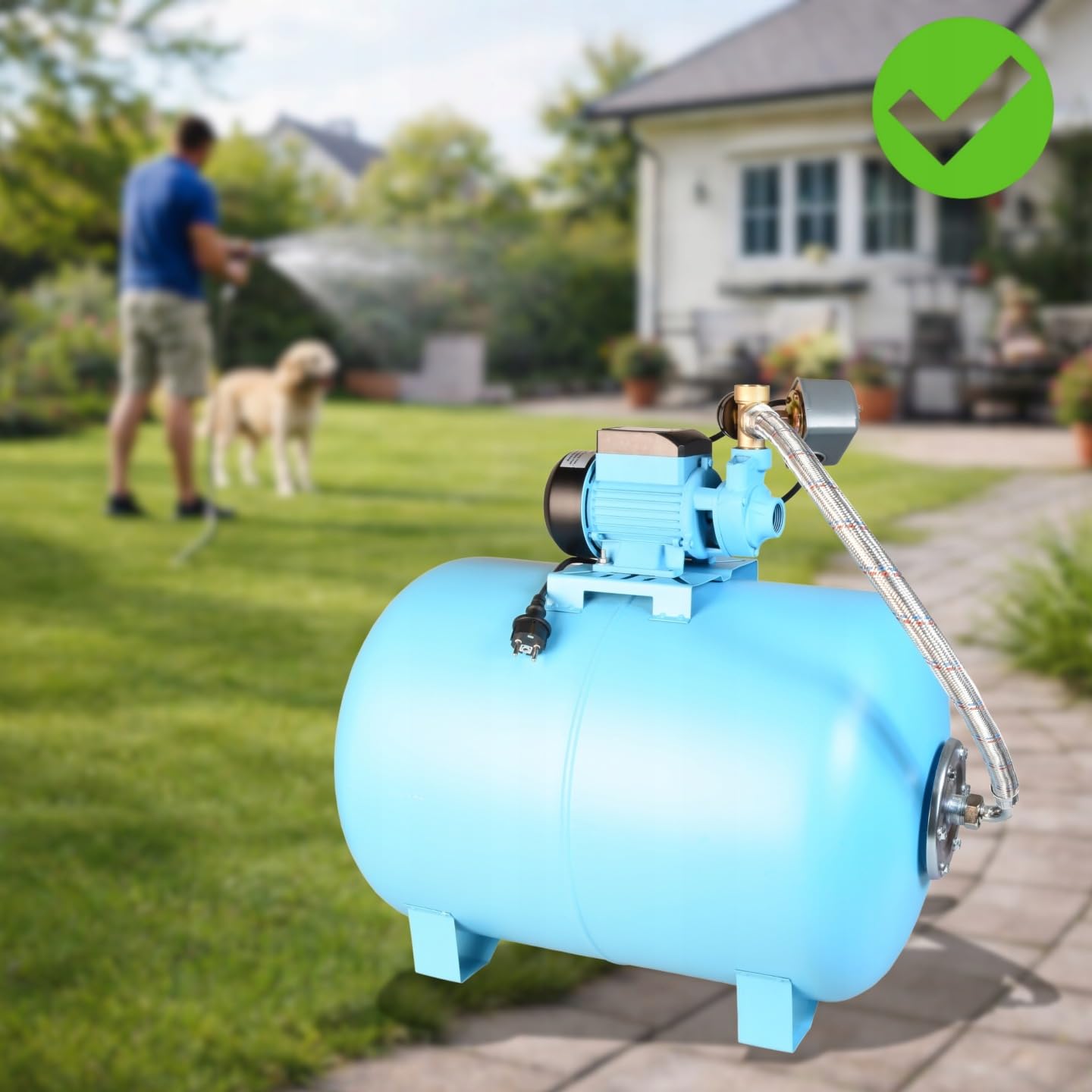 Pompe à Eau AQB 60 avec Réservoir 100L - Pompe de Jardin (370 W, 2100 l/h, Hauteur max. 39 m) - Groupe de Surpression Set - Réservoir à Vessie Sous Pression 100 L - Pompe d’arrosage pour Eaux Claires