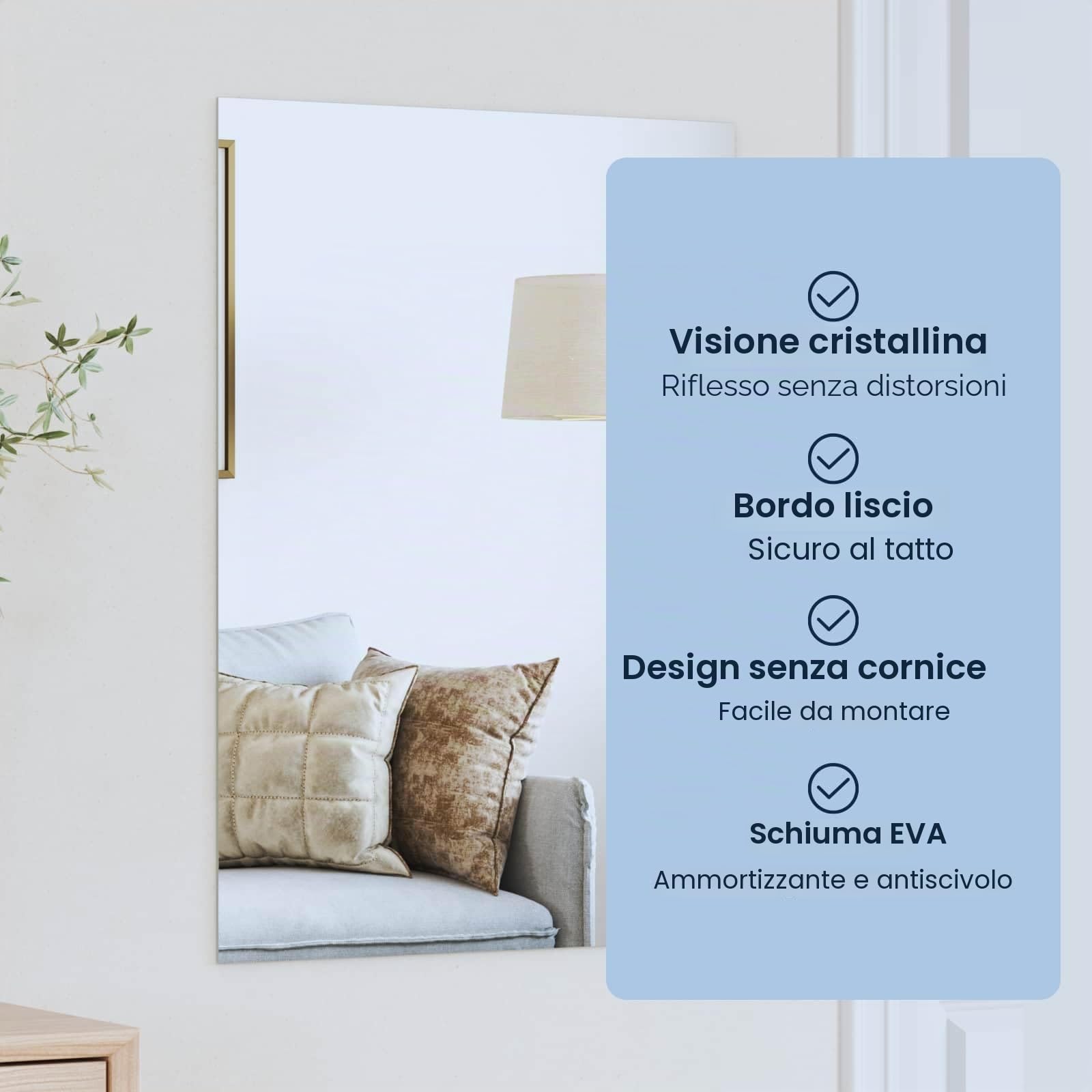 vidaXL Specchio da Parete Rettangolare 100 x 60 cm Vetro temperato