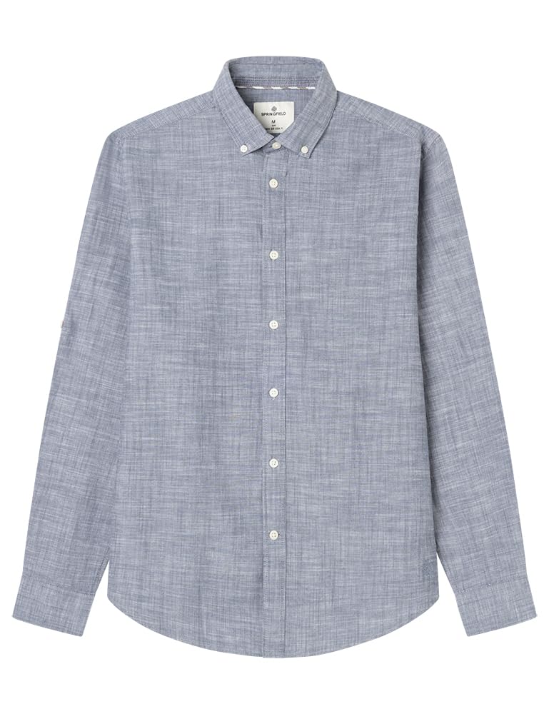 SPRINGFIELD Men's Camisa Cotton Slub Basic Shirt, Navy Blue, M