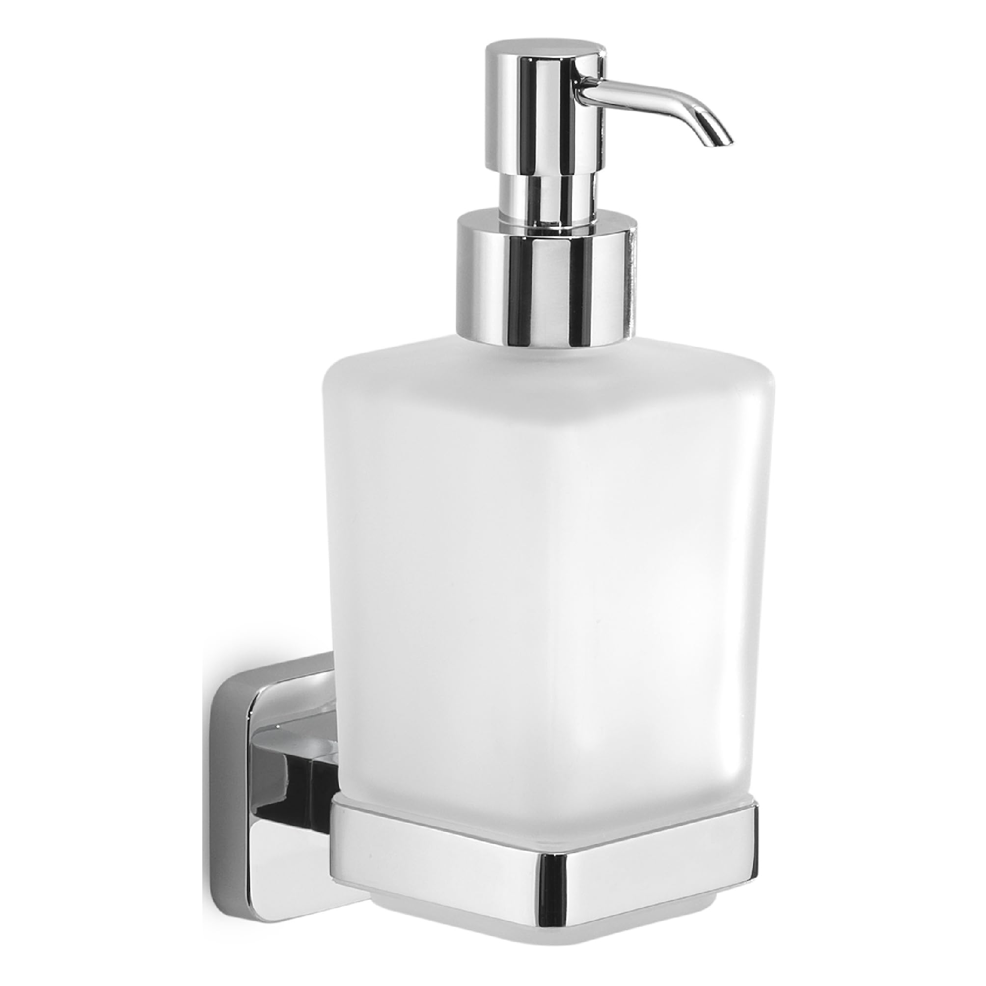 Gedy Tonga Dispenser Sapone Bagno a Muro da 220ml, Finitura Cromato, Fissaggio con Viti o Adesivo, Pompetta Erogatore in Acciaio Inox, Contenitore in Vetro Satinato, Dispenser Sapone Liquido da Muro