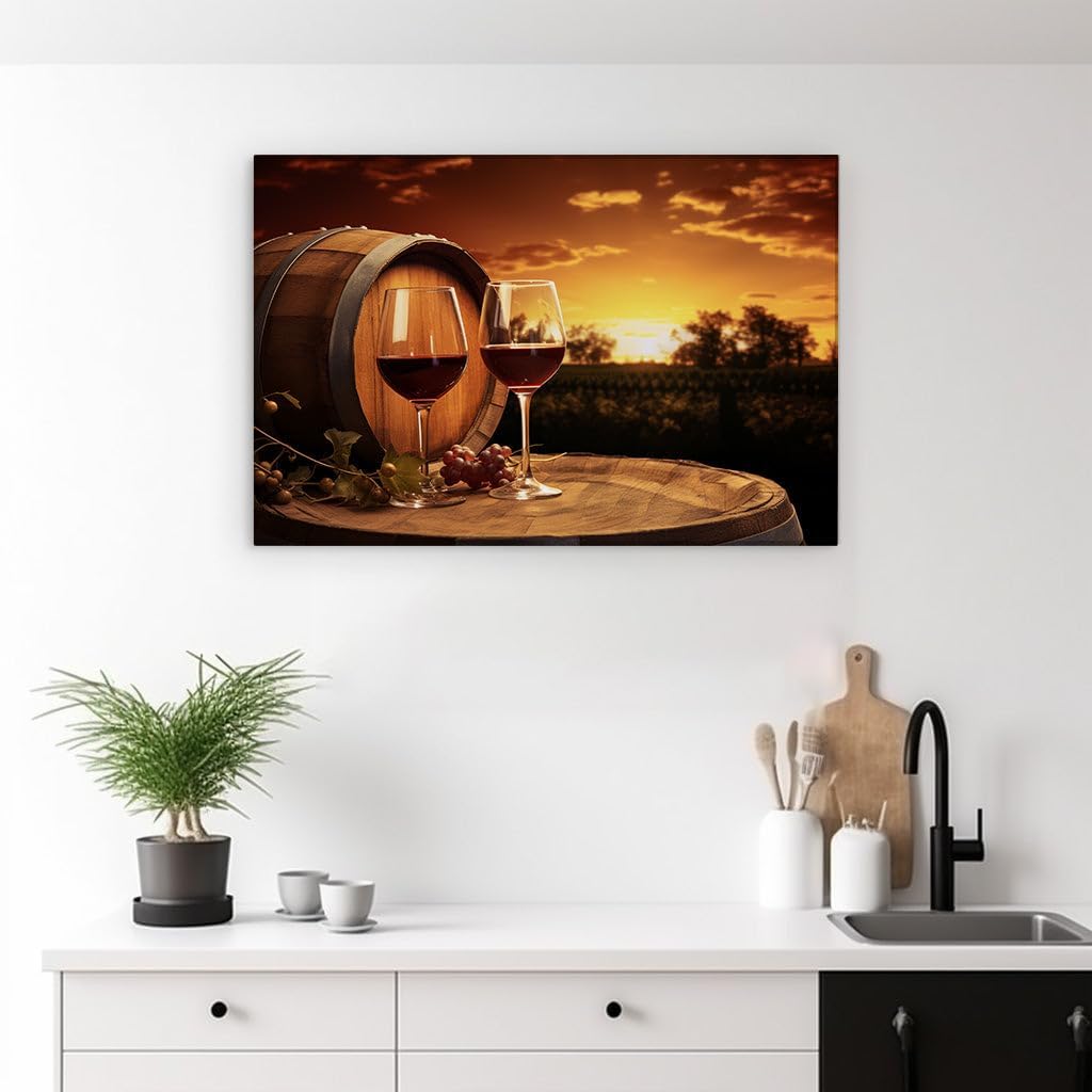 Canvas for Living room. Savoring Serenity Sunset Wine Tasting Amidst Vineyard Splendor, 27 x 18 inch Canvas Wall Art - Religion And Spirituality - Modern Home Decor