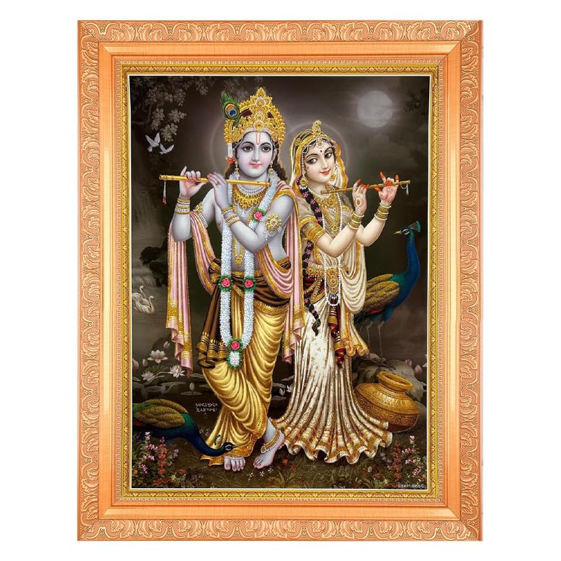 Œuvre d'art Radha Krishna Zari grand cadre religieux mural 35x45