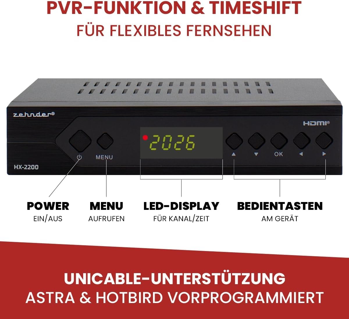 [ Bardzo dobry test, Note 1.2 *] Odbiornik satelitarny HX 2200 + kabel satelitarny z funkcją nagrywania, obsługuje Full HD, cyfrowy odbiornik satelitarny do anteny satelitarnej, telewizora, odbiornika