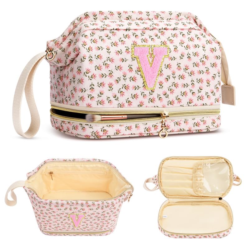 DTBG Bolsa de maquiagem com inicial, Vermelho, V