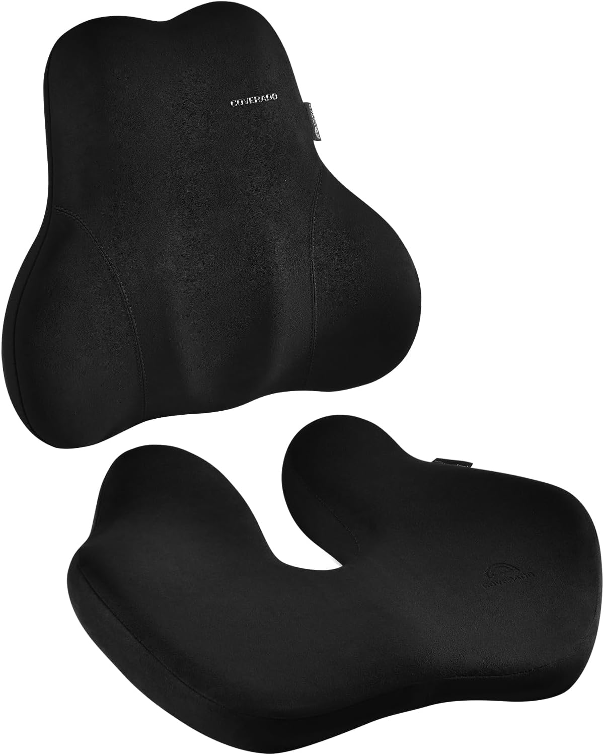 Coverado Memory Foam Car Seat Cushion and Lumbar Support Pillow for Car, Ergonomic Office Chair Cushion for Lower Back Pain Relief, Breathable & Non-Slip for Car, Home, and Office Use, Black