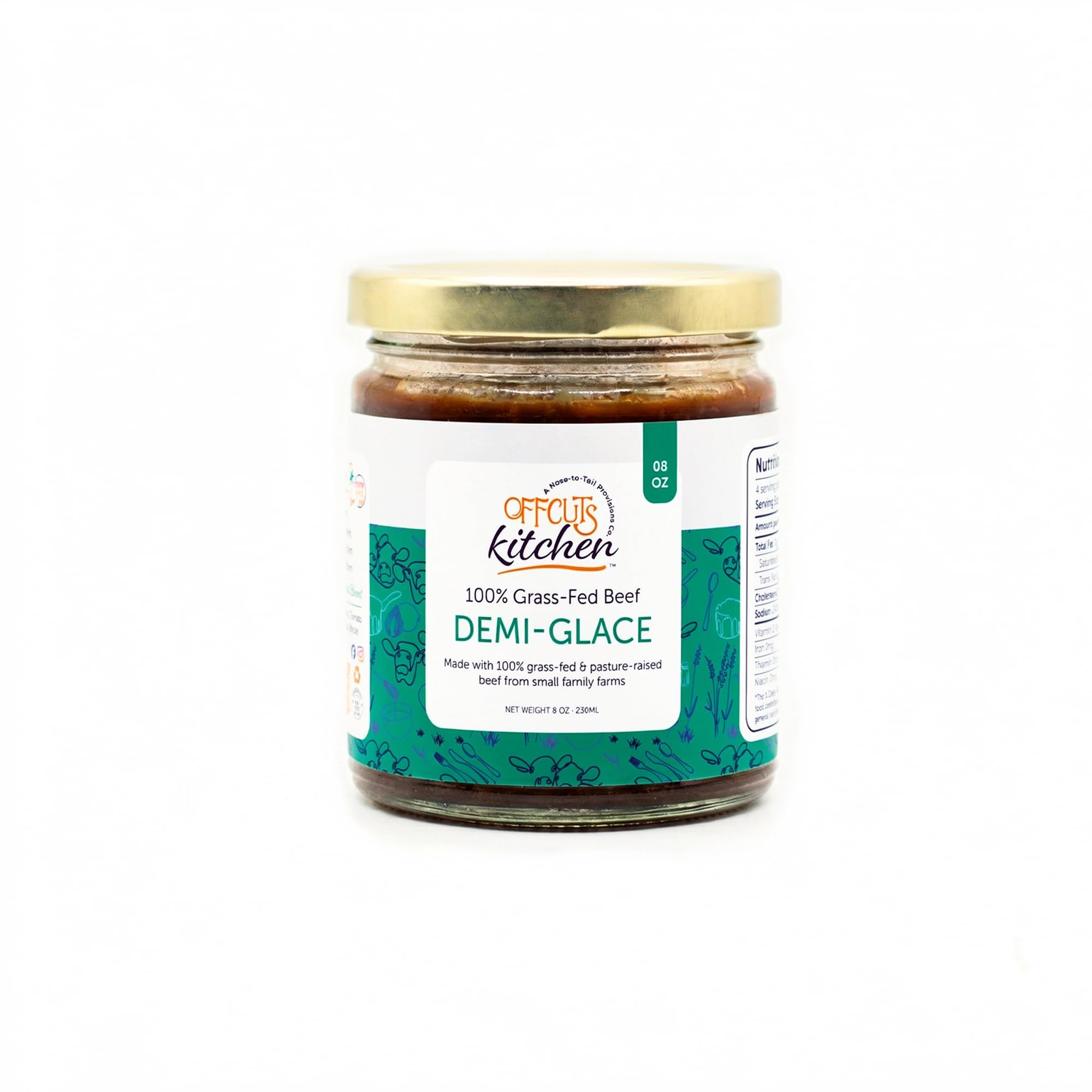 Offcuts Kitchen Grass Fed Beef Demi Glace – Collagen Rich, Flour Free Sauce Base with Slow Roasted Beef Neck Bones (8oz)