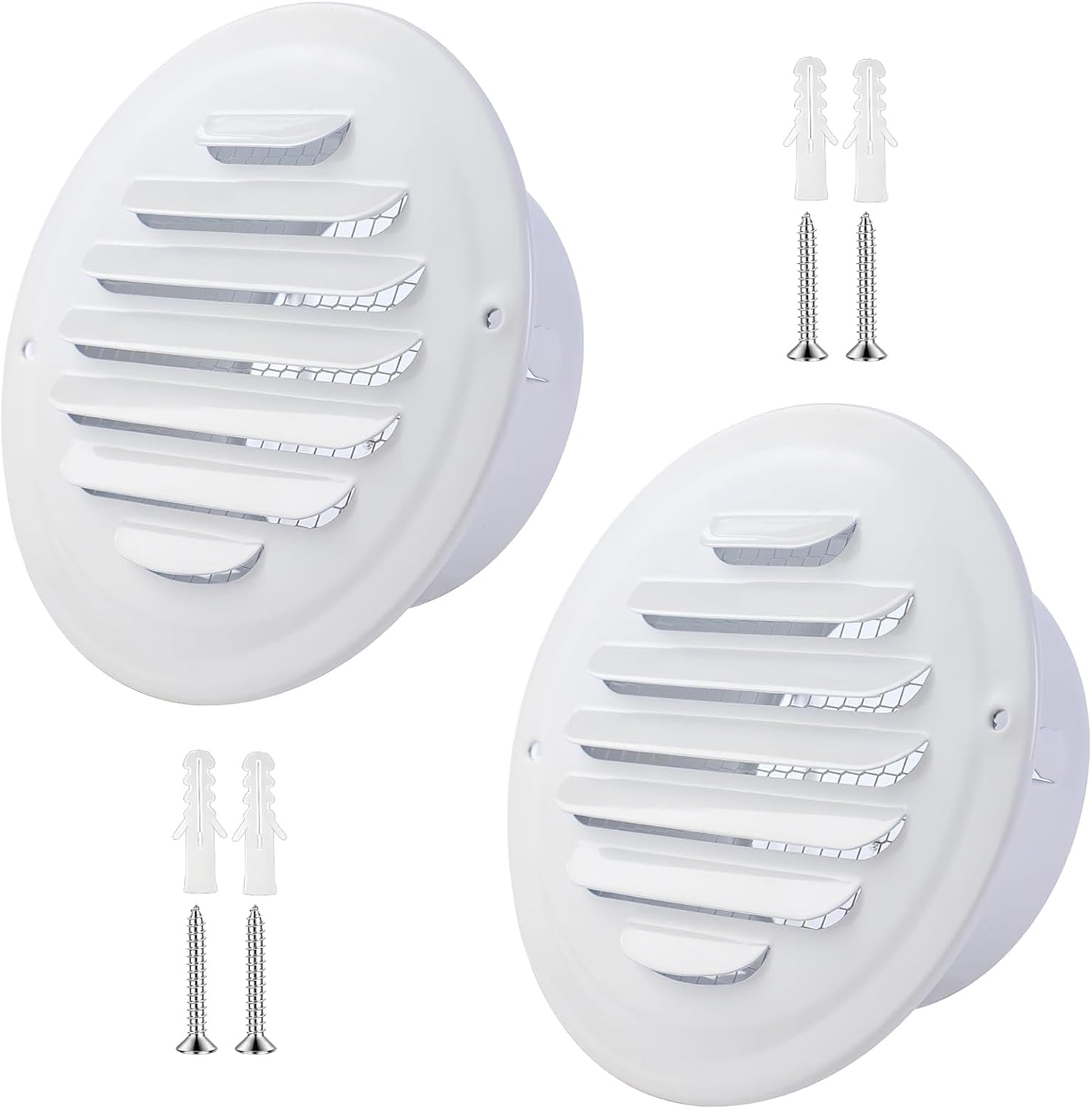 2 Pcs White Air Vent Covers Wall Soffit Vent Cover Stainless Steel Louver Grille Cover Exhaust Vent Hood for Ceiling Mount, Bathroom, Garage, Attic Ventilation, Outlet Cap(200 mm/8in)