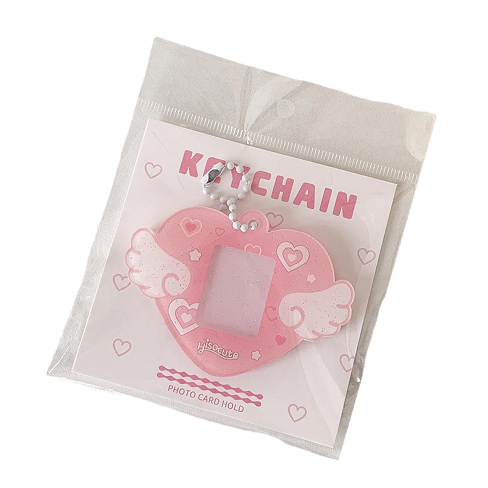 Montesy Portable 1 Inch Photo Holders Photocard Holders with Keychain Heart Wing Hard Card Folder for Students Office Workers