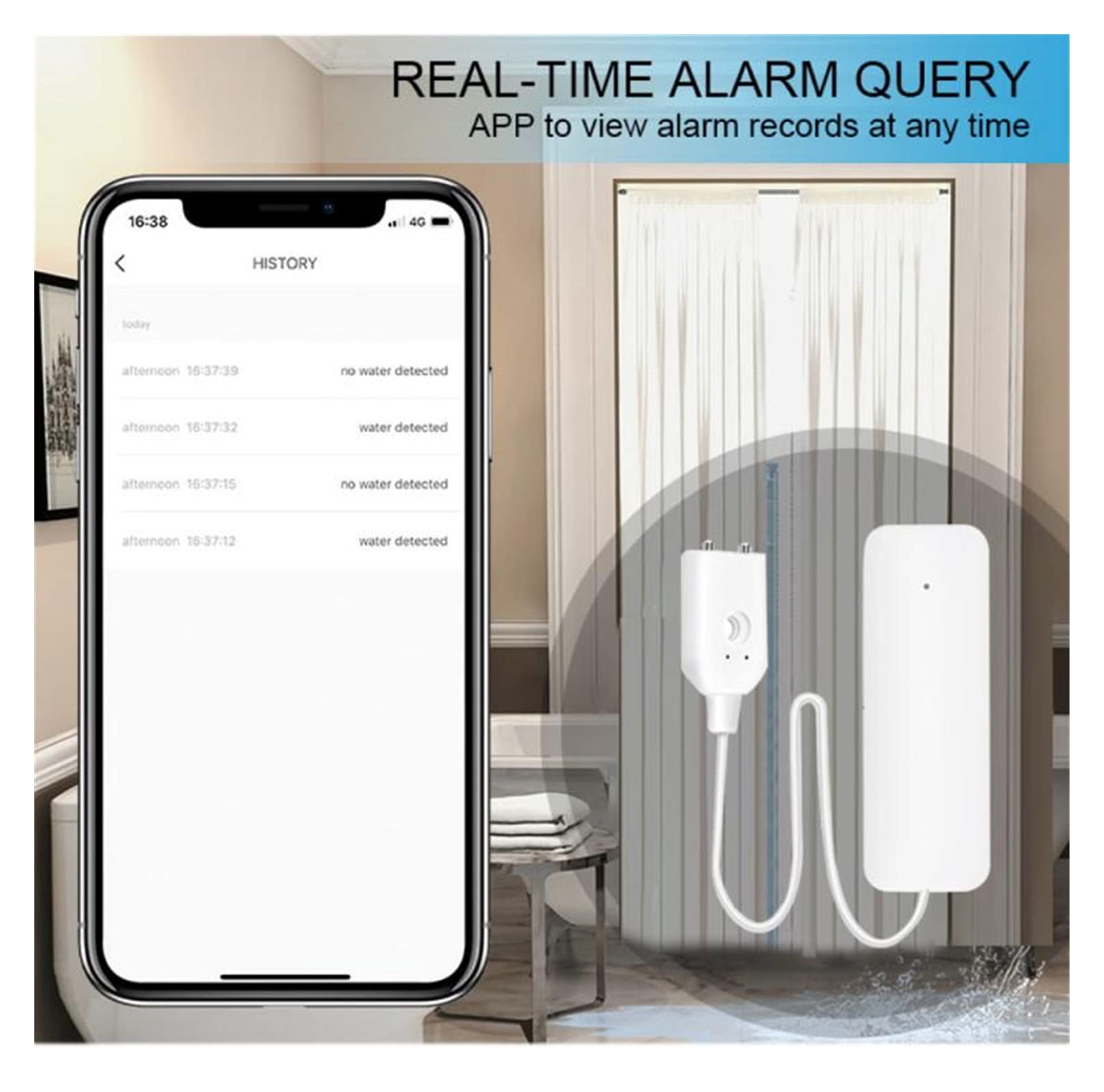 Actuador eléctrico Sensor de fugas de agua Detector inalámbrico Detector de agua Detección de fugas Alerta Nivel de agua Desbordamiento de desbordamiento Alarma Inicio inteligente Proporciona una prot