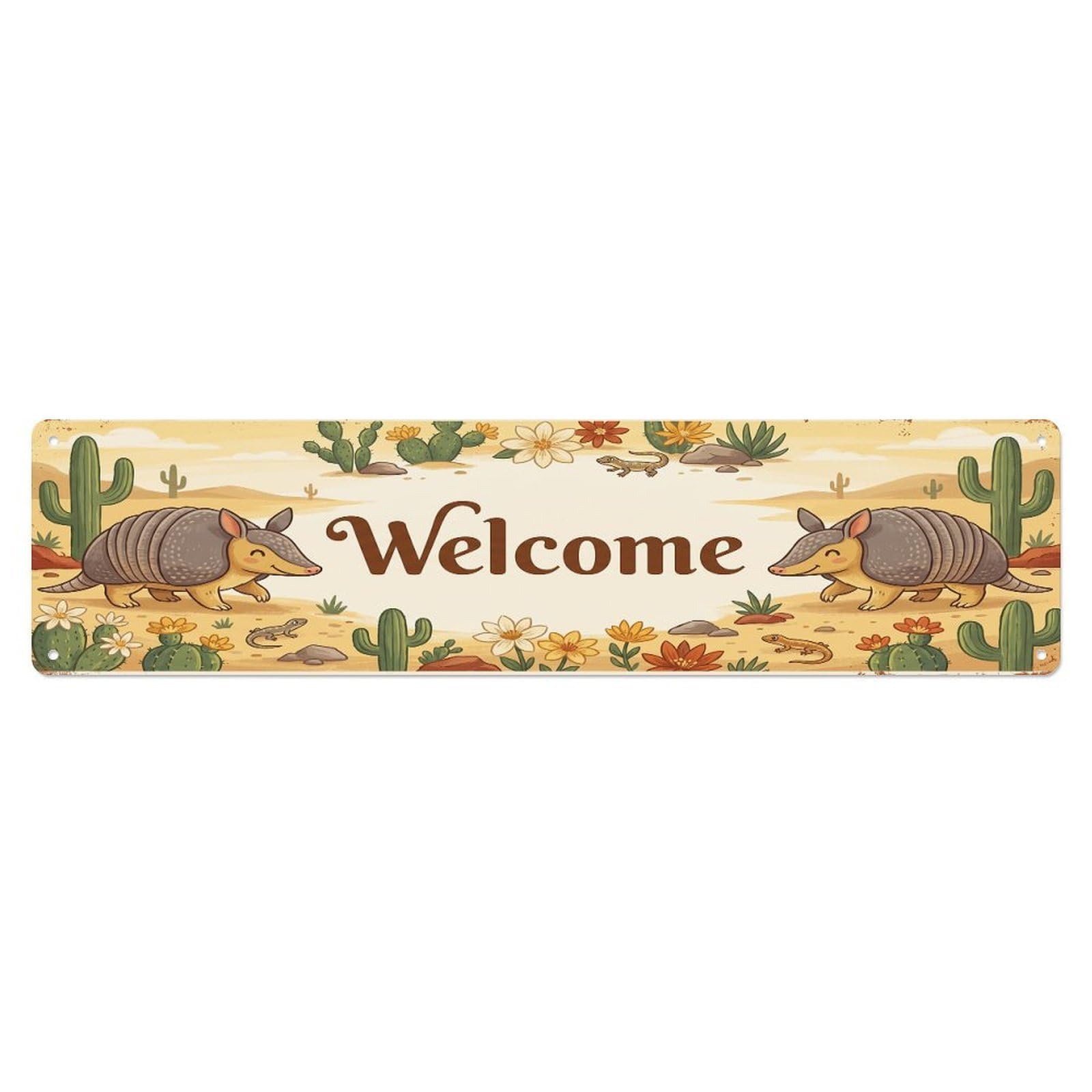 Vintage Welcome Armadillo Desert Metal Tin Sign