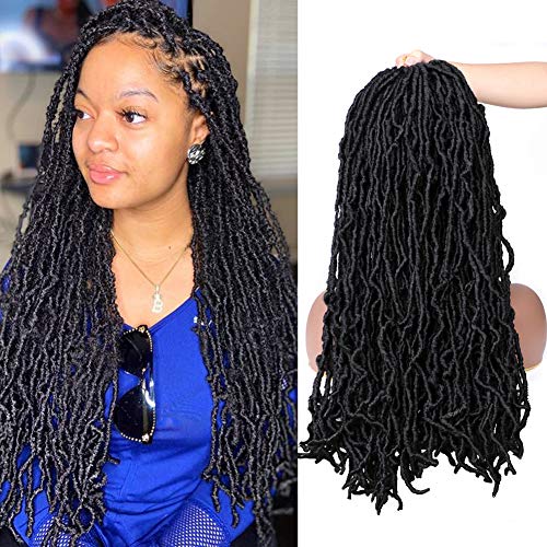 Mtmei Hair 6Packs 24" Faux Locs Crochet Hair Soft Locs Dreadlocks Extension Crochet Locs 20 Strands Faux Locs Crochet Hair Curly Goddess Locs Crochet Braids (#1B)