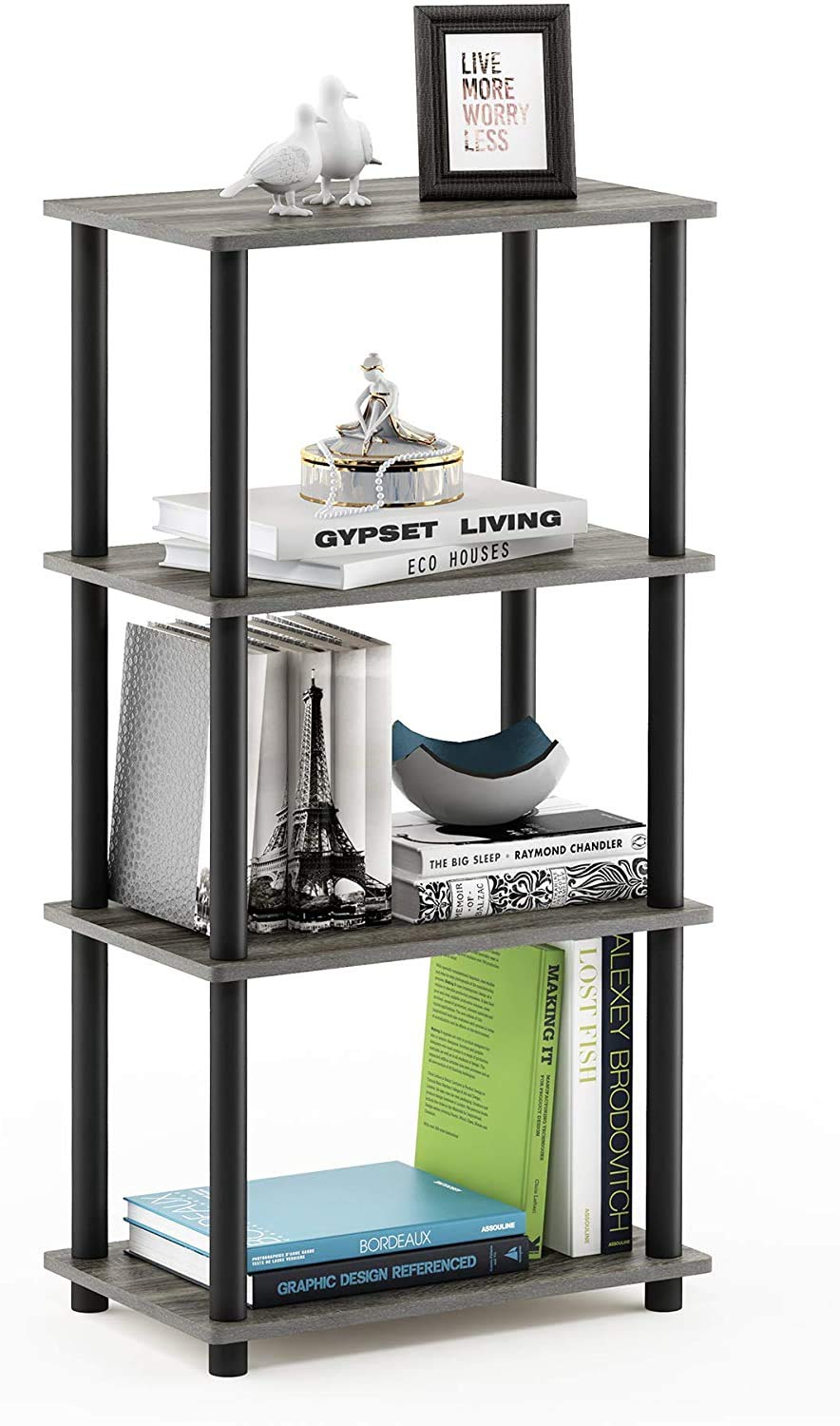 STAR WORK - 4 Layer Tier Stand Shelf Rack Organizer Turn-N-Tube End Table Corner Display Rack Hallway, Living Room, Metal, Easy Assembly, Space Saving, Industrial (Rectangle -4)-image-8