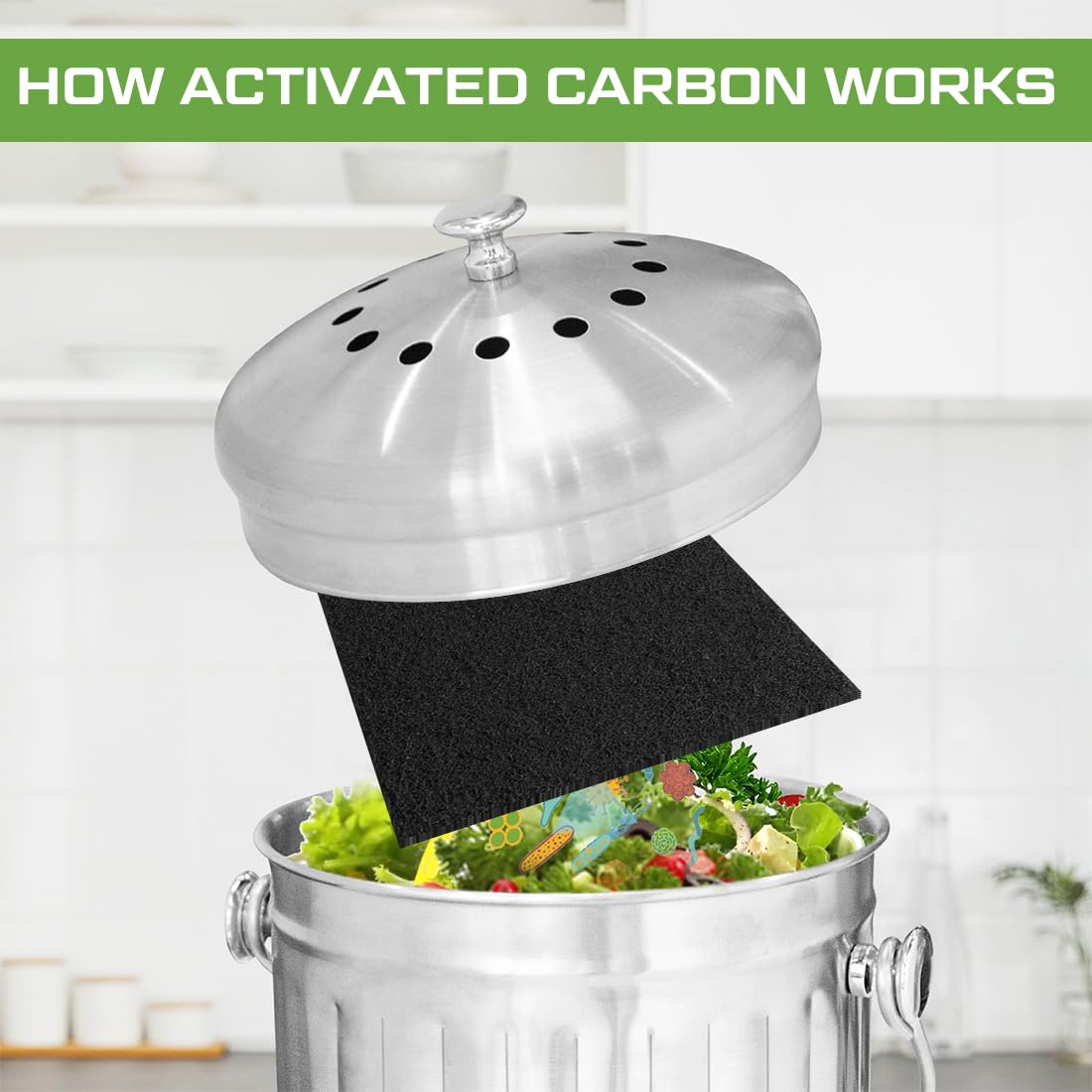 Daaxing Aktivkohlefilter Komposteimer - 4 Runde & 4 Eckige Ersatzfilter