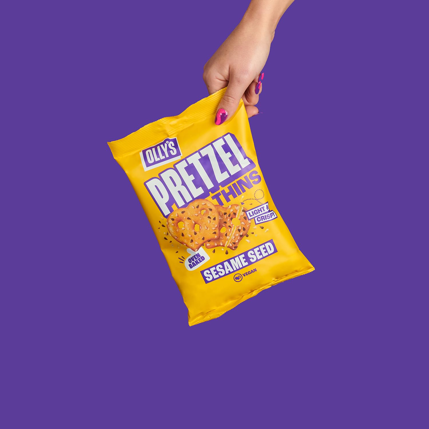 Olly's Pretzels horneados con Semillas de Sésamo, Snacks Veganos, Bolsa 140g