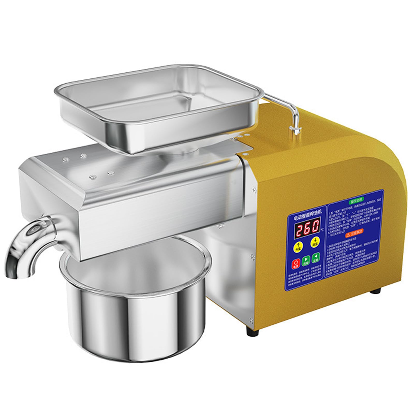 Ptatritious Multicolor Oil Press Machine Oil Extractor, 1100W Automatic Electric Oil Maker, Stainless Steel Oil Extractor For Cold & Hot Press For Seed, Nut, Peanut, Olive Kernel, Sesame, Sunflower