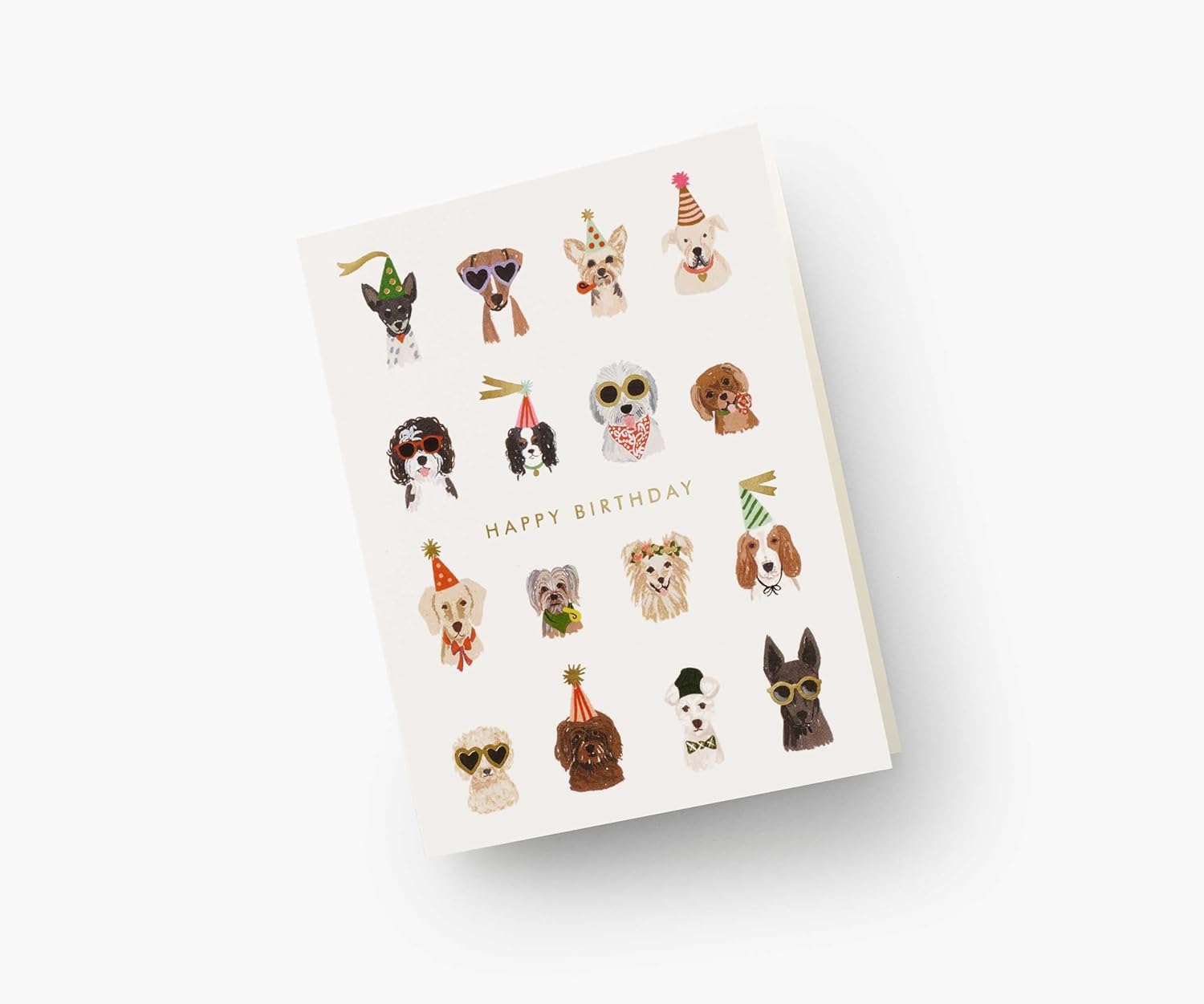 RIFLE PAPER CO. Party Pups Birthday Cards, Boxed Set of 8 Folded Cards with Metallic Gold Envelopes, Full-Color Illustration, Blank Interior, 4.25" L x 5.5" W