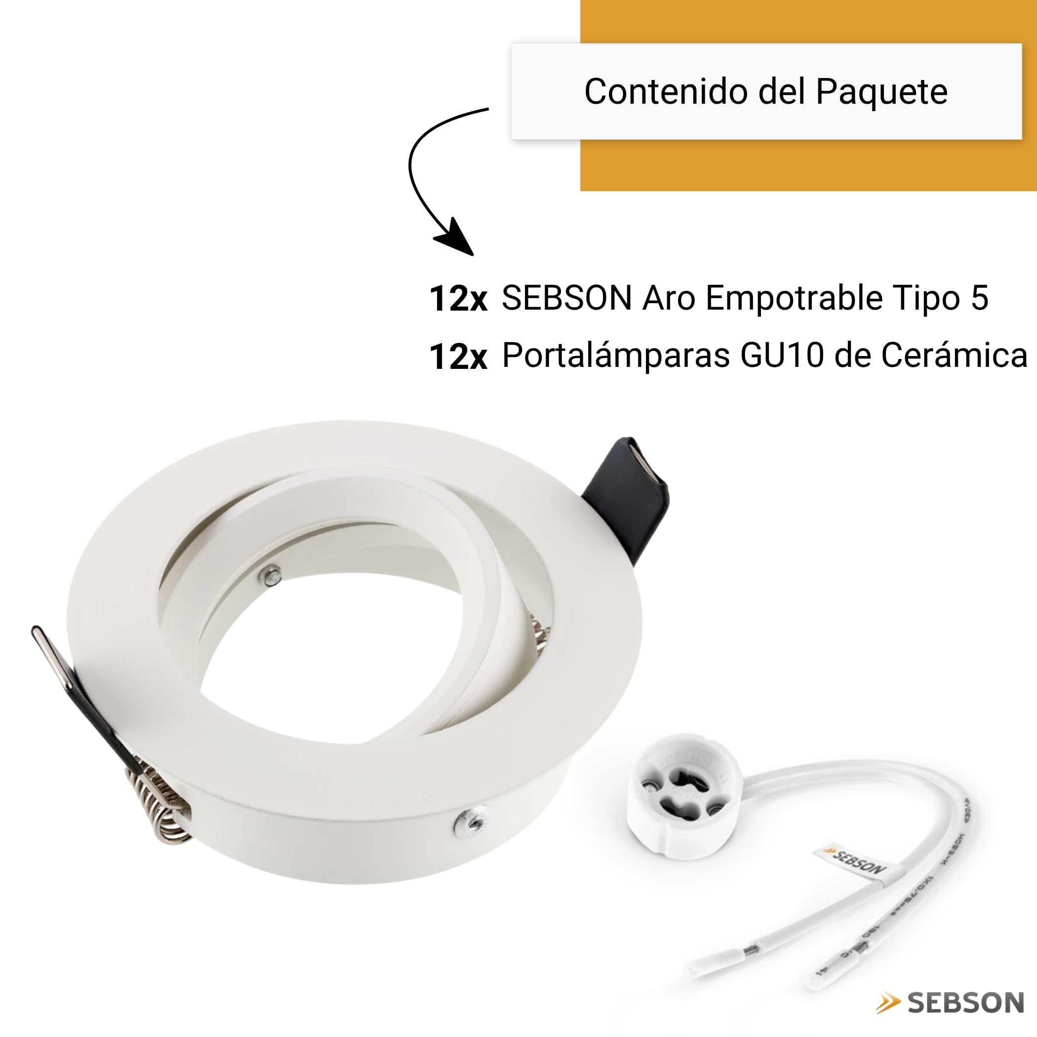 SEBSON Foco Empotrable de Techo con Casquillo GU10 - Set de 12 | Downlight Orientable Ø84mm, Marco para Focos LED o Halógeno 230V, Diámetro Orificio 75mm