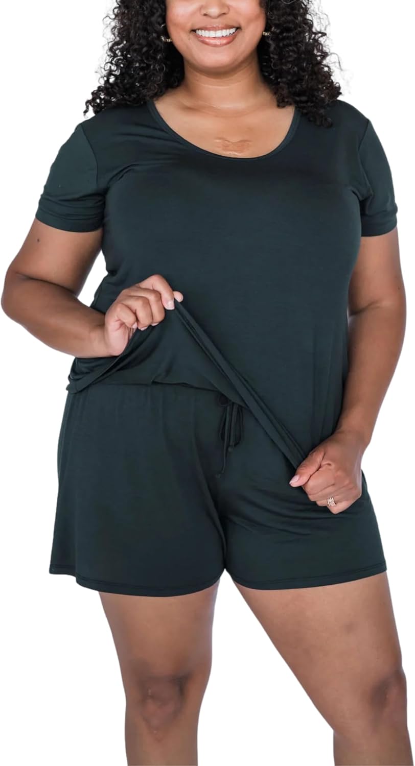 PIPER & MINT Drier Nights Sleep Tee & Short Sets - Quick Dry Ultra Soft Cooling Pajama Tee Shirt and Shorts for Women