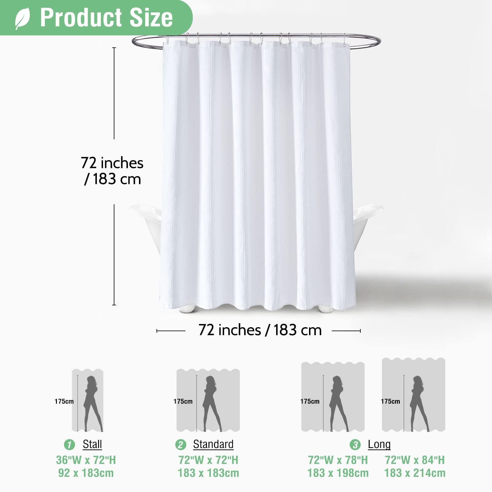 ORCHID M® White Shower Curtain Fabric, Waffle Shower Curtains for Bathroom, Cloth Shower Curtain Heavy Duty, Thick Bathroom Shower Curtains Hotel Quality (White, 180 * 200)