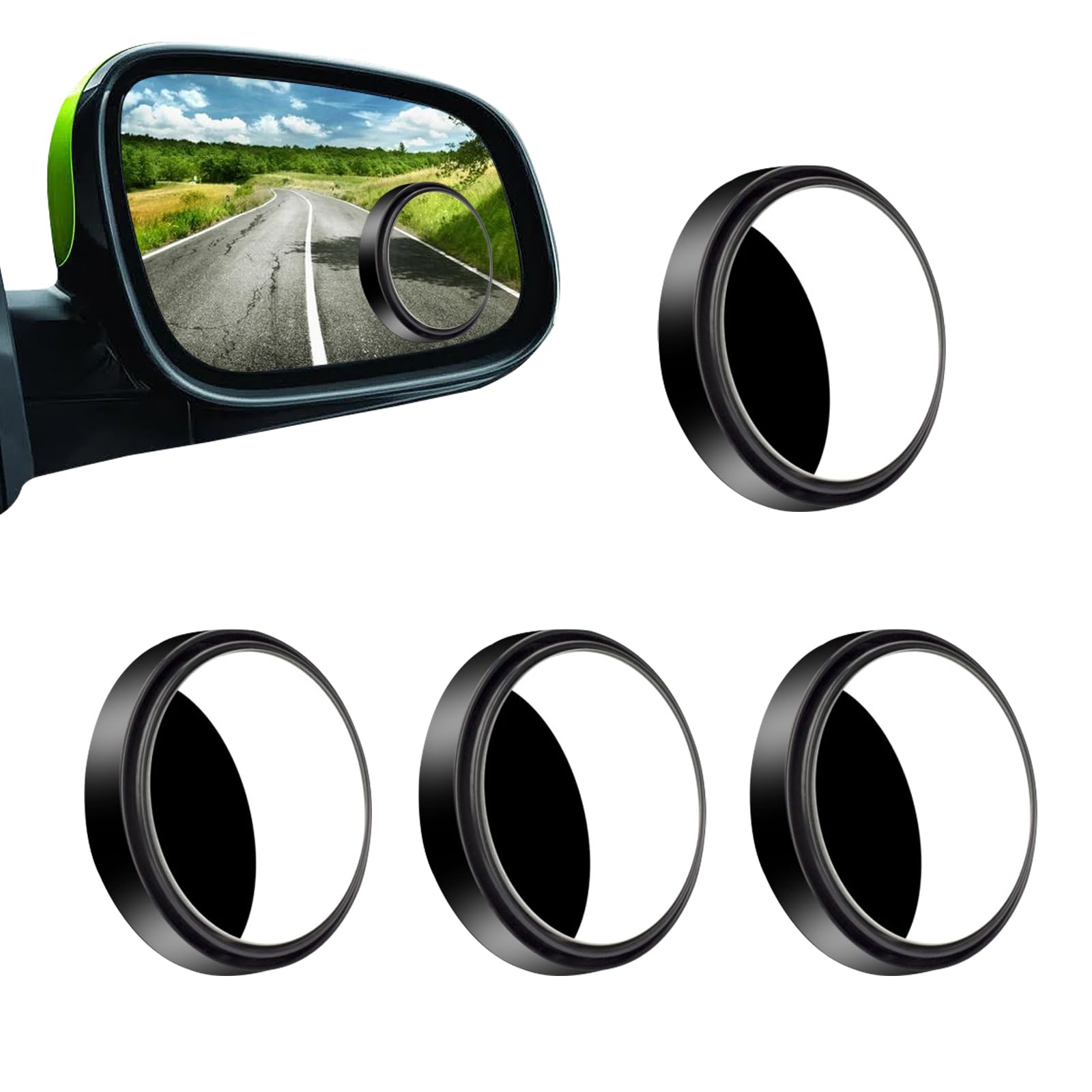 4 PCS Car Blind Spot Mirror, 0.6In x 2.1In 360-degree Adjustable HD Glass Convex Rear View Mirrors, Universal Wide Angle Vehicle Reversing Auxiliary Mirror for Car SUV Truck (Black)