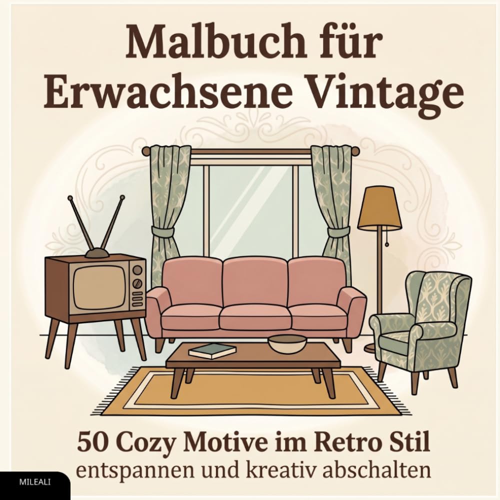 Malbuch für Erwachsene – Vintage: 50 Cozy Motive im Retro Stil – entspannen und kreativ abschalten
