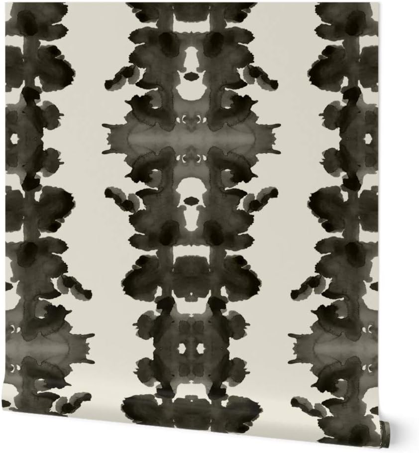 Peel & Stick Wallpaper 6ft x 2ft - Charcoal Inkblot Soot Cream Paint Ink Abstract Artistic Custom Removable Wallpaper by Spoonflower