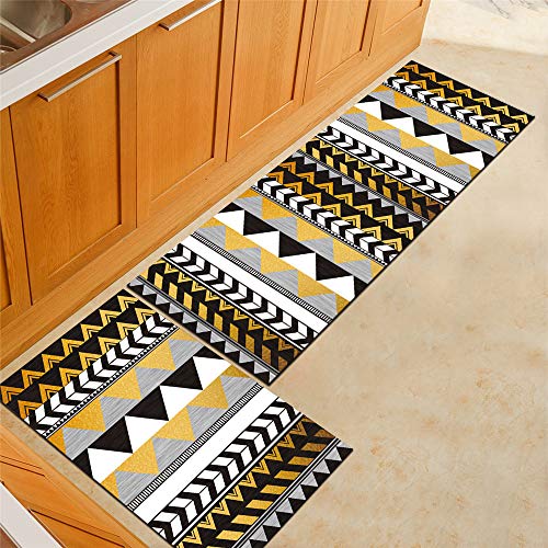 Treer Imprimé Géométrie Créative Tapis de Cuisine, Antidérapant et Lavable en Machine Entrée Devant Evier Tapis de Sol Tapis pour Chambre à Coucher,Salon (50x160cm,Or Noir)