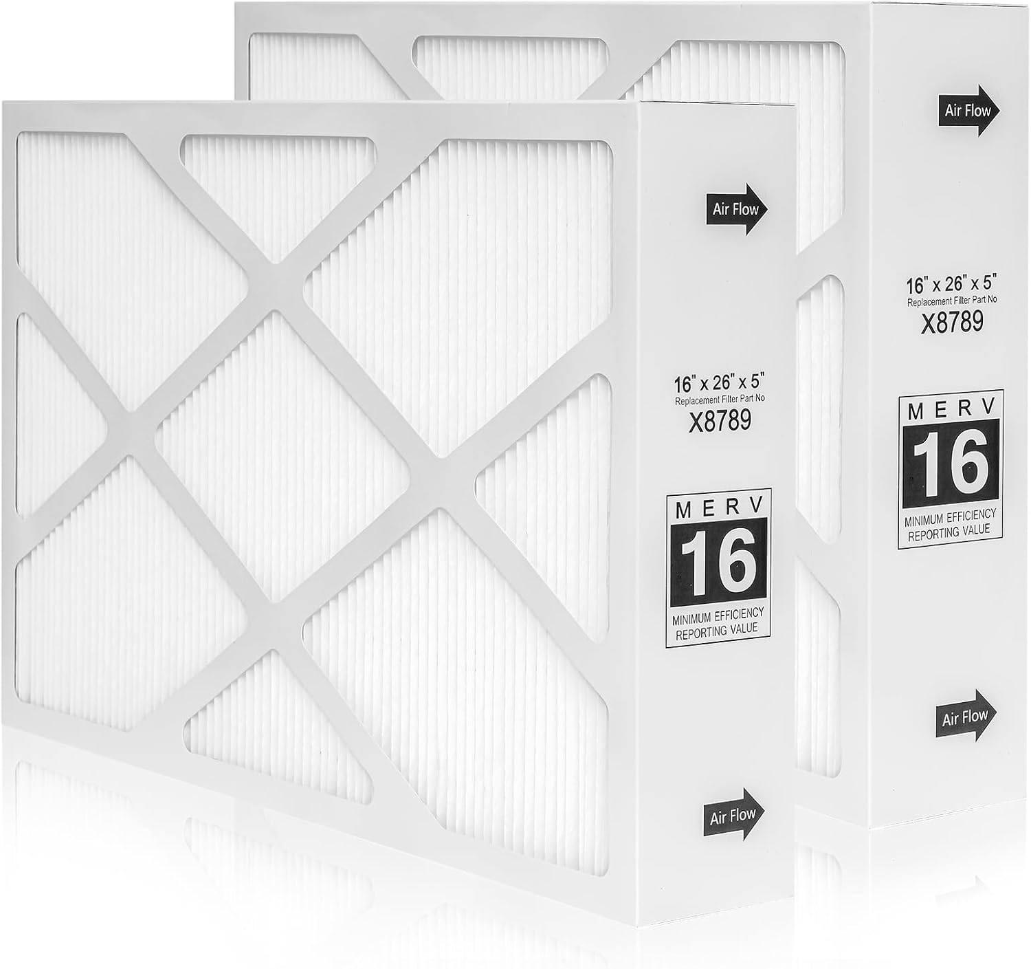Vilaso 2 Pack X8789 16x26x5 MERV 16 Air Filter Replacement for Lennox PureAir PCO16-28 Air Cleaner, Furnace HVAC Filter, Actual Size 16-3/8 x 25-1/2 x 4-3/8
