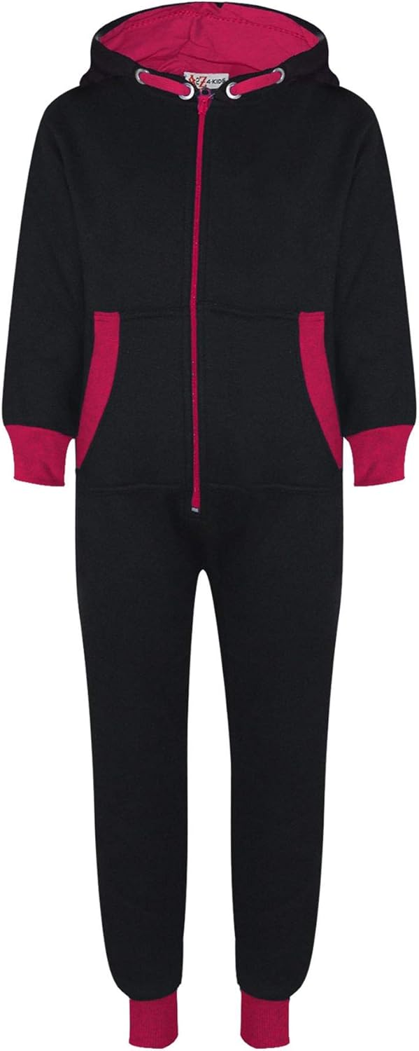 A2Z Kids Girls Boys Fleece Contrast Onesie One Piece All In One Jumpsuit 2-13 Yr
