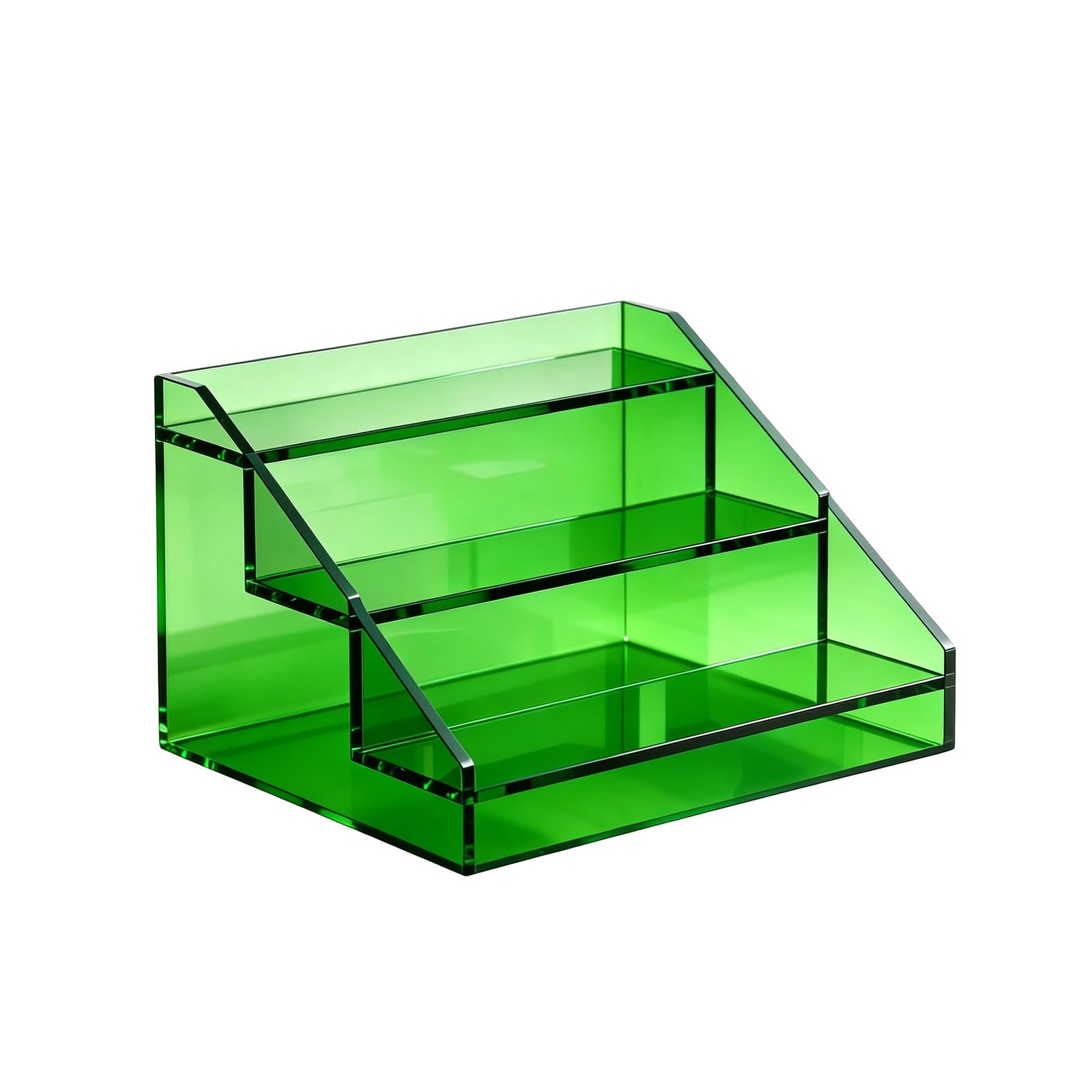 LYFHYSDSP 3 Tier Slanted Acrylic Display Stand, Clear Tiered Countertop Organizer, Scratch Impact Resistant Stable Display Holder for Coffee Bar Kitchen Tea Room Retail(Green,50cm/19.7in)