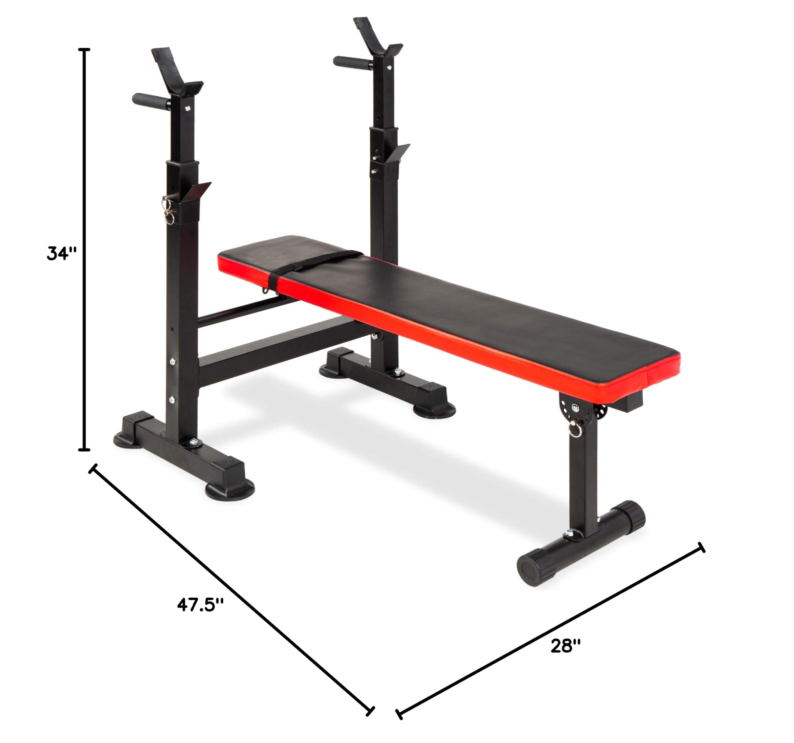 Best Choice Products Adjustable Folding Fitness Barbell Rack & Weight Bench Set for Home Gym, Strength Training w/Incline & Decline Capability, Padded Faux Leather, Easy Storage - Black/Red