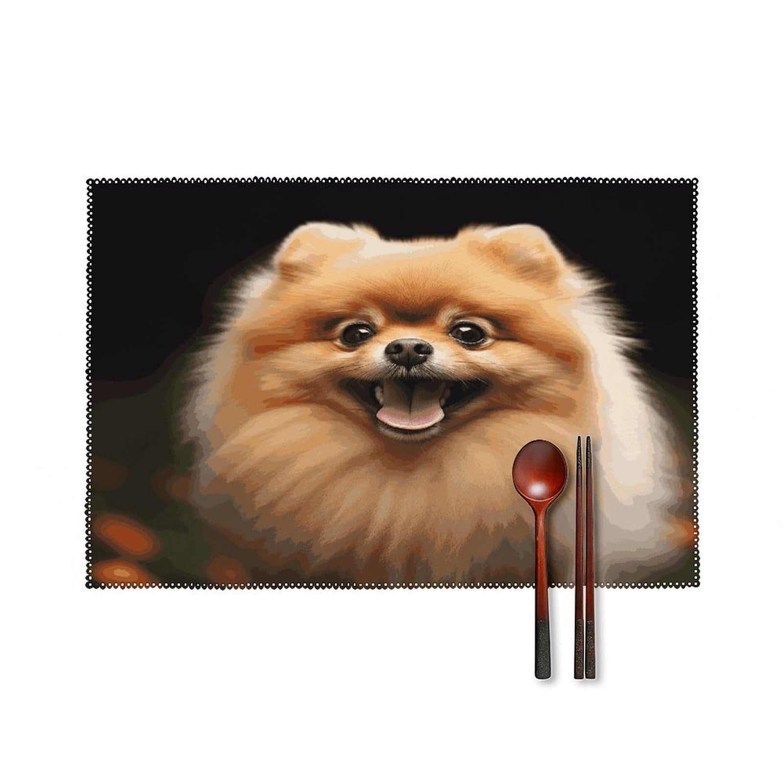 Pomeranian Placemats Set of 4 Canvas Place Mats Non-Slip Heat Resistant Table Mats Washable Waterproof Placemat Wipeable Tablemats for Kitchen Dining Decor Place Mat