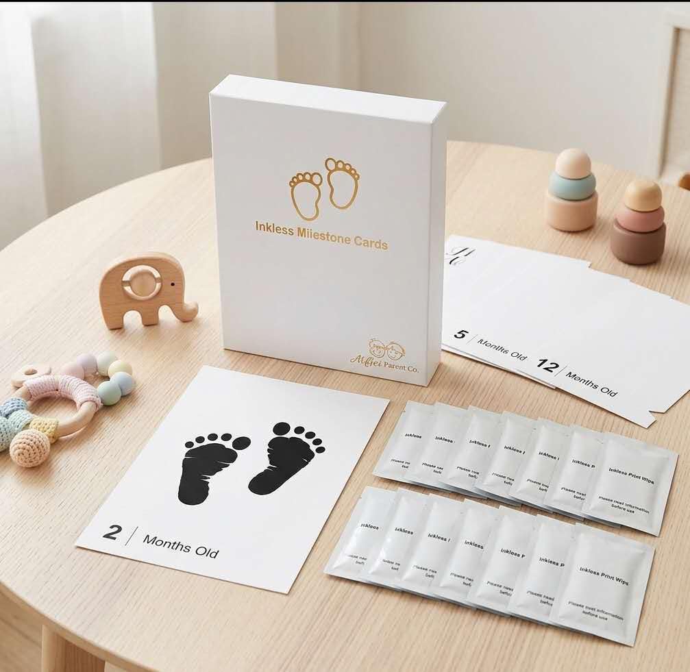 Kit Empreinte Bébé Sans Encre 14 cartes Milestone 1-12 mois