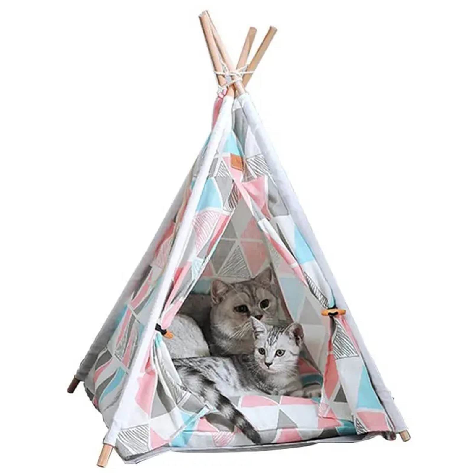 Tente de tipi pour Animal de Compagnie, lit de Tente Portable pour Chiot avec Coussin épais et Doux pour Chien pour Chats d'intérieur, Petits Chiens, nid Robuste pour Chien,Pink Triangle