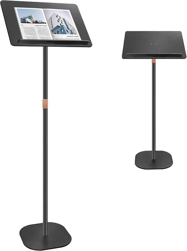 Podium Stand, Lecterns & Podium Height and Angle Adjustable, Metal Pole and Base, Podium for Church, Weddings, Classroom, Speech, 16'' L x 12'' W x 56.5'' H (Black)