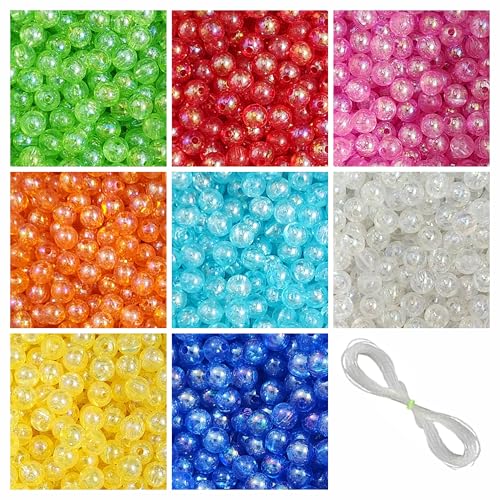 Image of 960 Pcs Round Rainbow Crystal Beads for Jewellery Making Kit, DIY Beads for Bracelet Making Kit, Beading, Beadwork, Crafting, Embroidery, Bead Craft, Pearls for Craft - Multicolour, 240g, 8mm