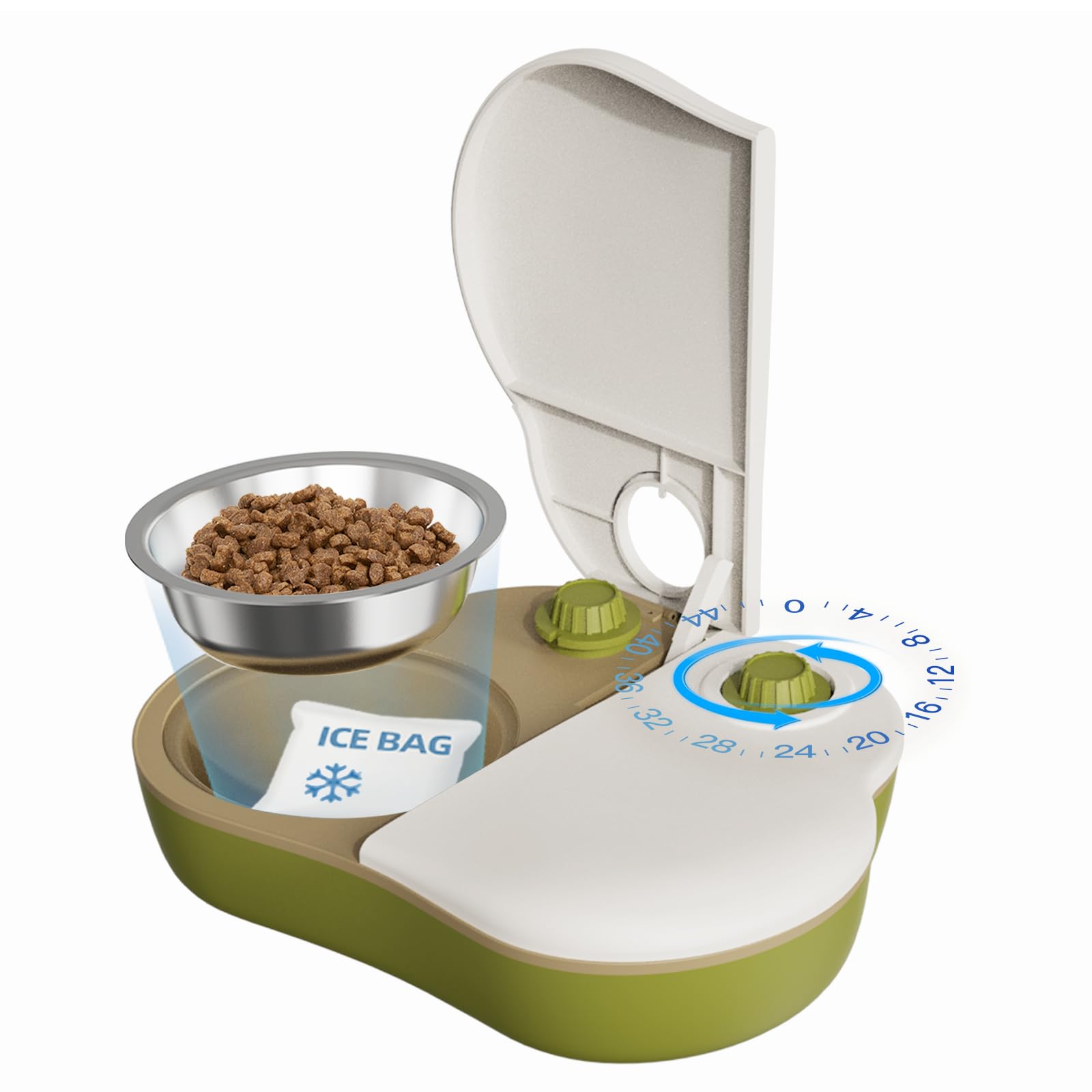 Plike 2-Meal Automatic Pet Feeder, 48H Timed Wet Food Refrigerated Dispenser, Includes 2 Ice Packs and Stainless Steel Pet Bowl, Ideal for Wet Food, Yogurt & Canned Meals – for Cats & Small Dogs