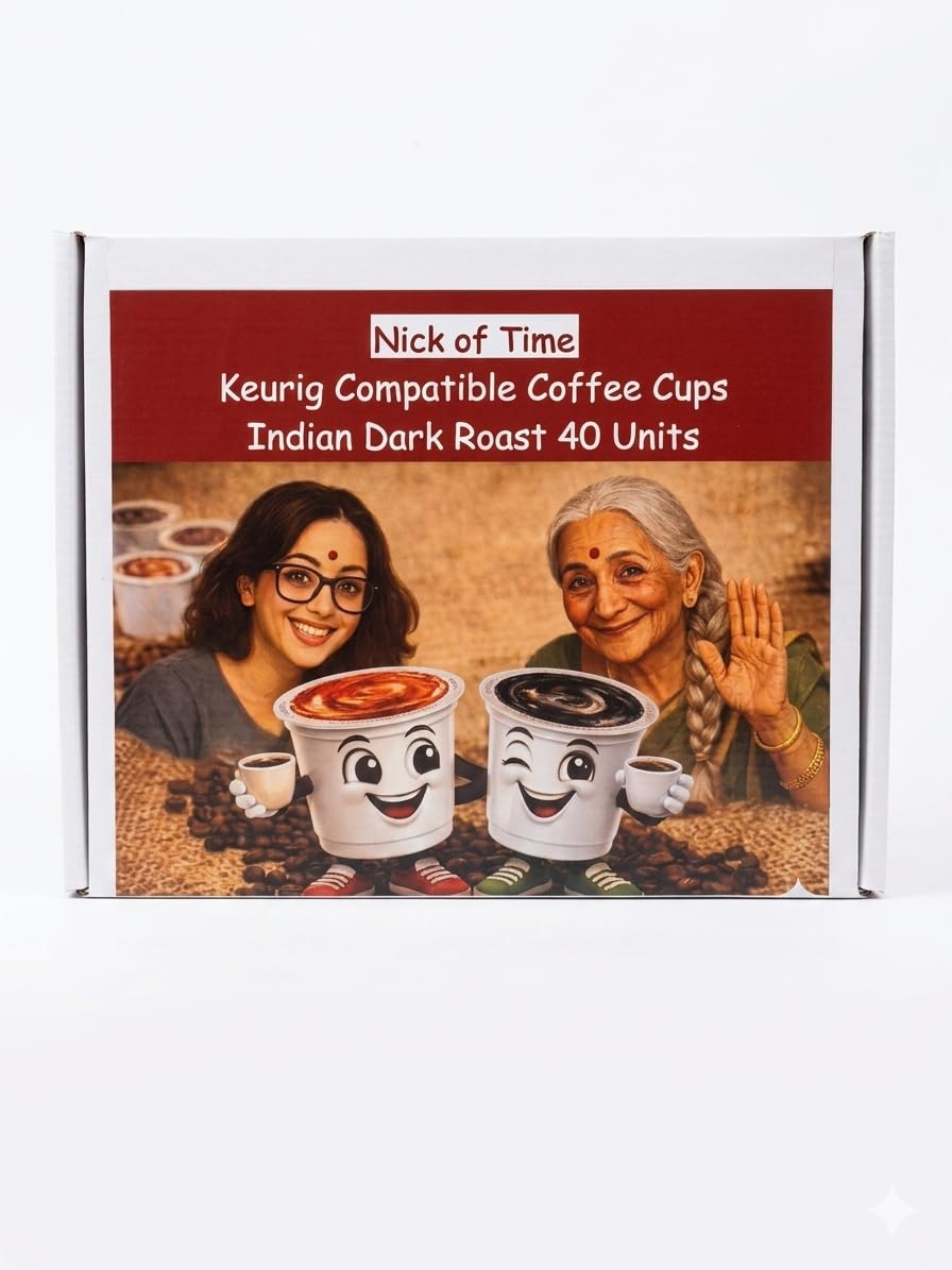 Nick Of Time Indian Chikmagalur Coffee K-Cups-Pods-Single Serve- 100% Arabica AA Grade Dark Roast | Easy to use (Pack of 40)