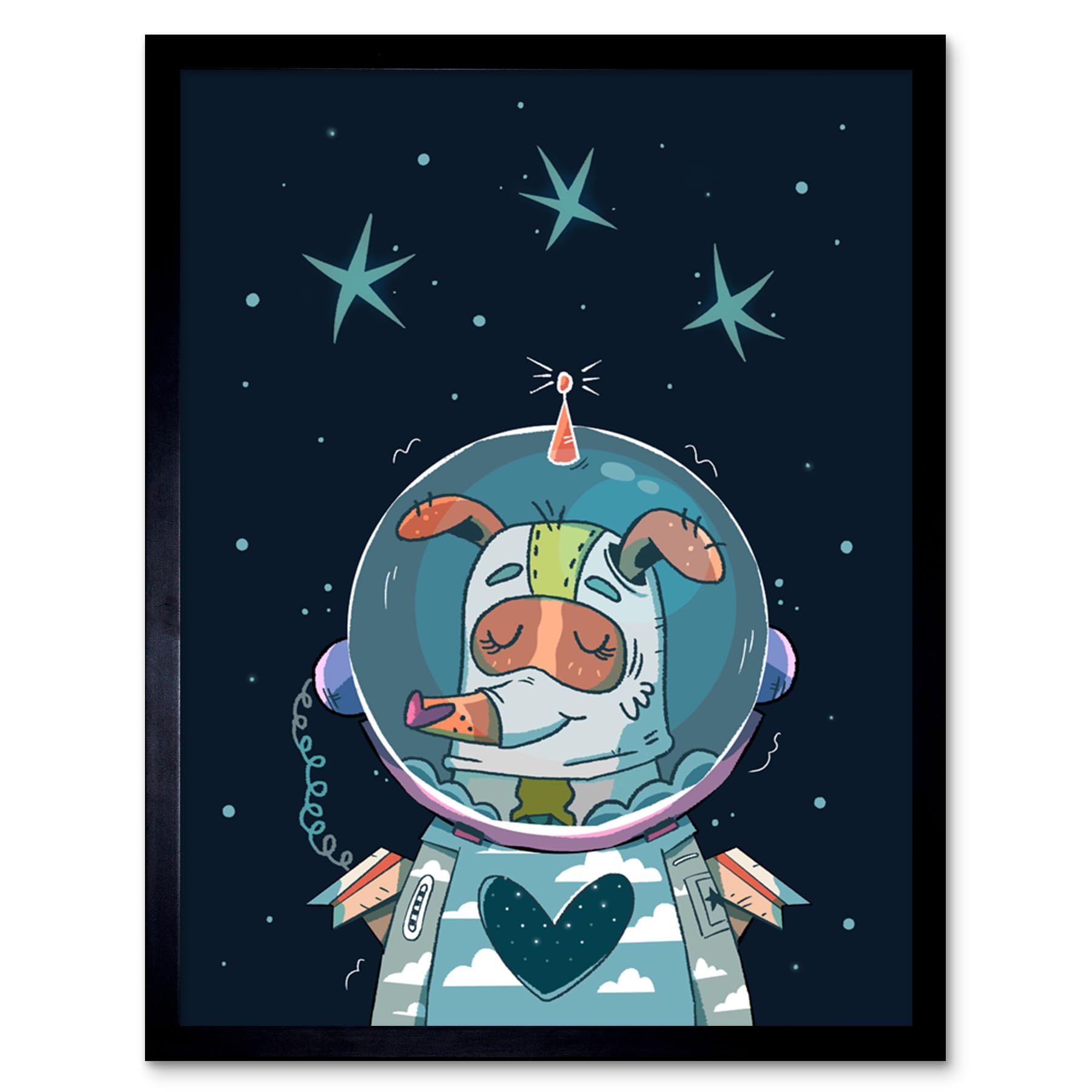 Wee Blue Coo Laika Russian Space Dog Art Print Framed Poster Wall Decor 12X16 Inch