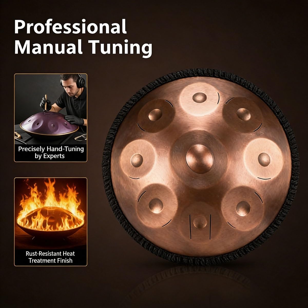 432hz 440Hz Steel Handpan Drum 9/10/12 Töne 56cm D-Moll-Handtrommel, Drum-Instrument Mit Schlägeln, Hand pan-Ständer & Tragetasche, für Erwachsene & Anfänger(Gold,440hz 9 Notes)