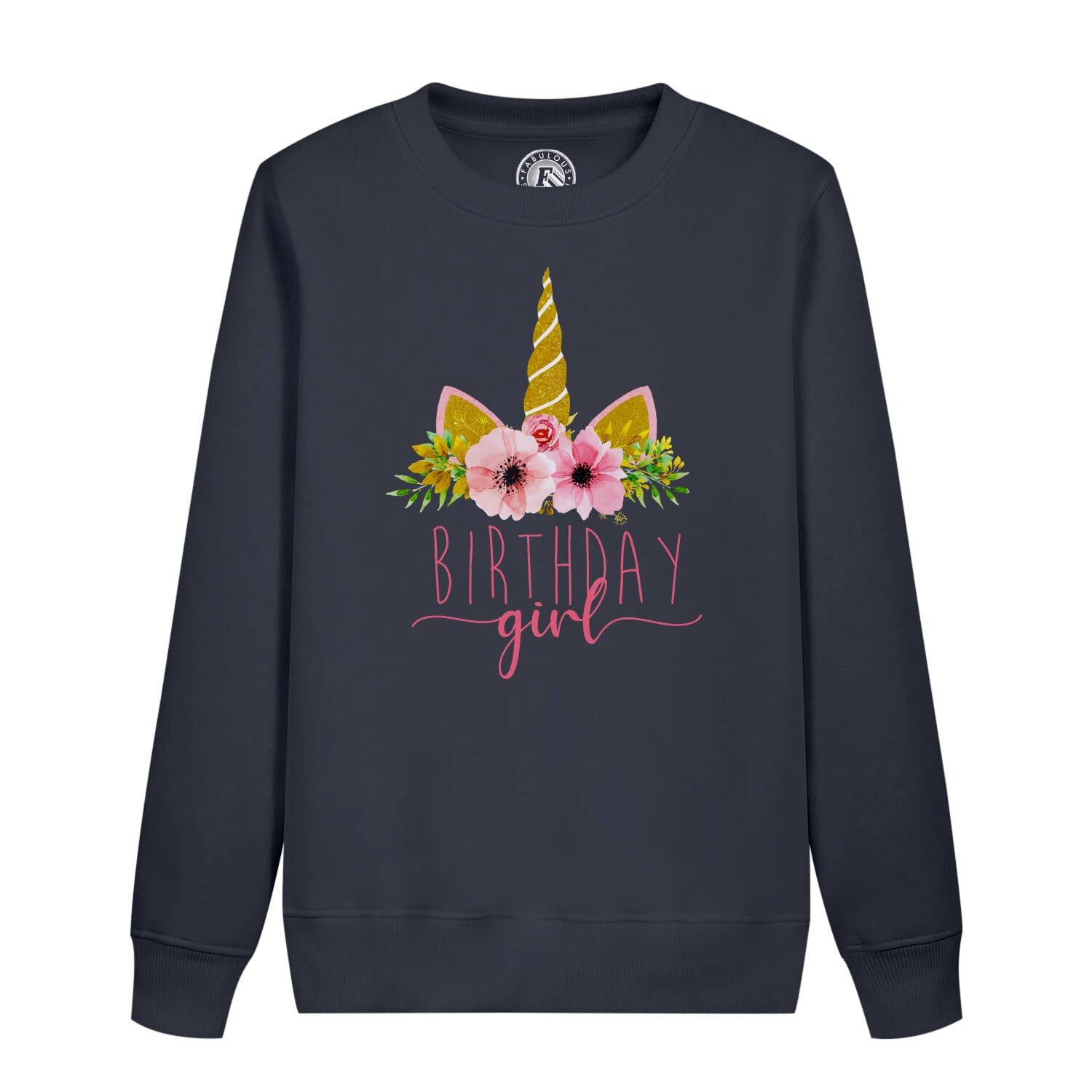 Sweatshirt licorne fille anniversaire avec message fleurs et calligraphie