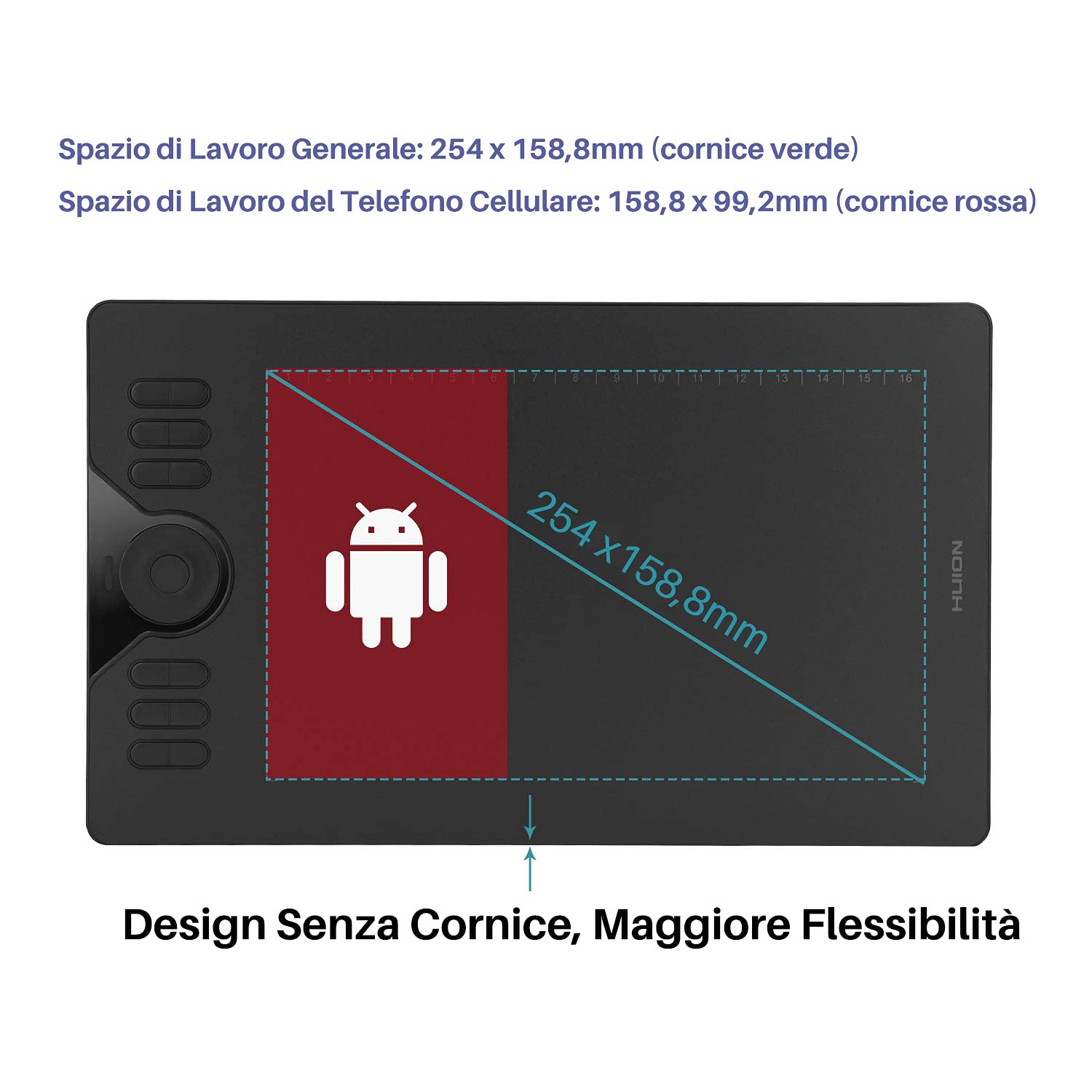 HUION HS610 Tavoletta Grafica senza Batteria 8192 Livelli, 5080 LPI, Combinata con la Funzione di Inclinazione di ±60 °, Compatibile con Windows/MacOS/Android