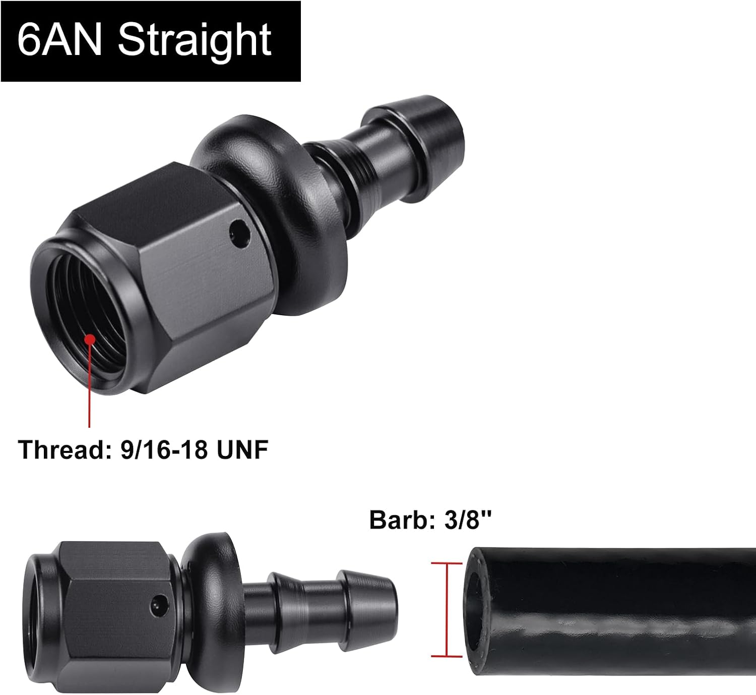 6AN Straight Push Lock Fuel Hose Fitting End Adapter Aluminum Black 1PC