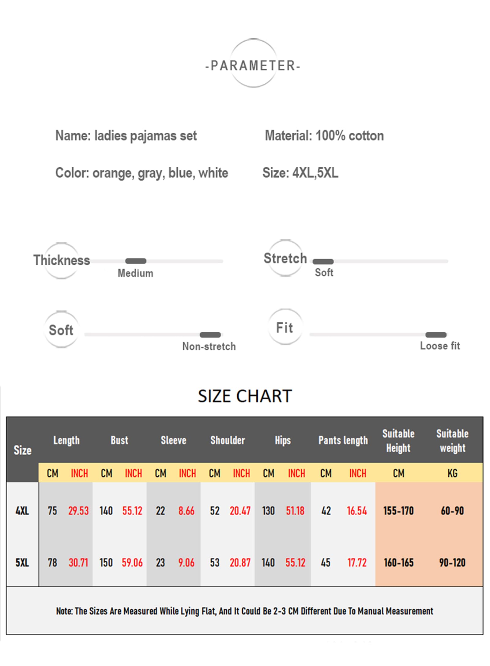 Generic Damski zestaw bawełniany piżamy 2-częściowy zestaw przycisków z krótkim rękawem Pjs Plus Size 4XL 5XL